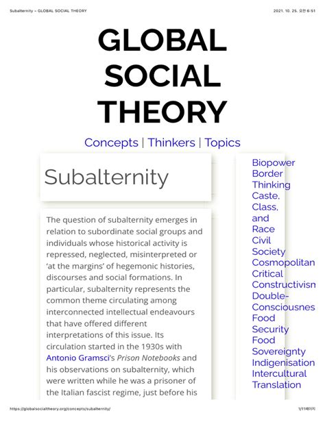 Subalternity – GLOBAL SOCIAL THEORY.